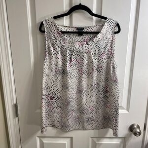 Ann Taylor Women's Silky White Magenta Black Patterned Sleeveless Blouse, XL